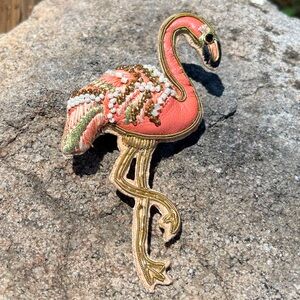 Vintage Beaded Flamingo Brooch Coral Gold Coastal Chic Florida Golden Girls